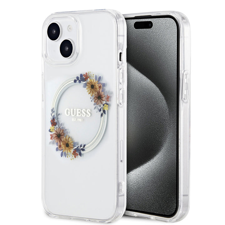 Guess iPhone 13 Backcover hoesje Magsafe IML flowers - Transparant-Hoesjes-Ilumina Benelux
