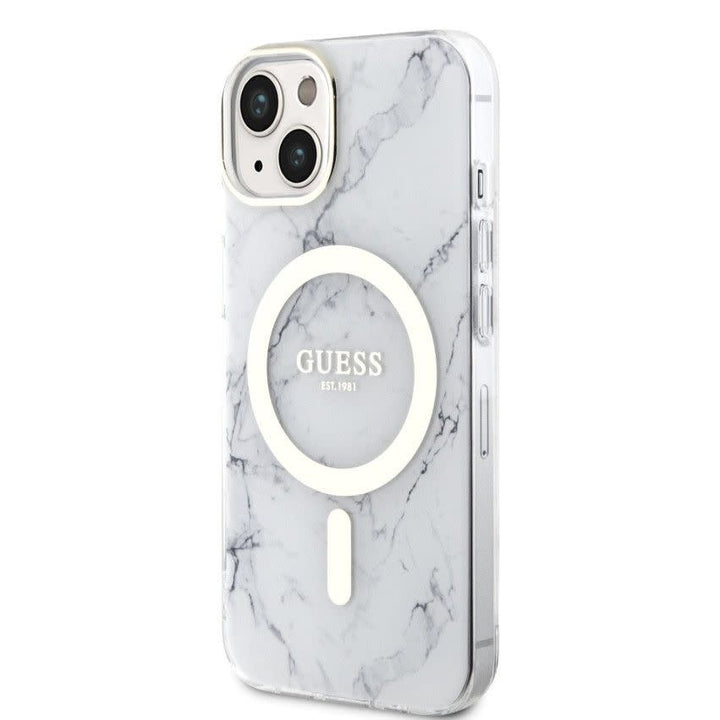 Guess iPhone 13 Backcover hoesje Magsafe IML marble - Wit-Hoesjes-Ilumina Benelux