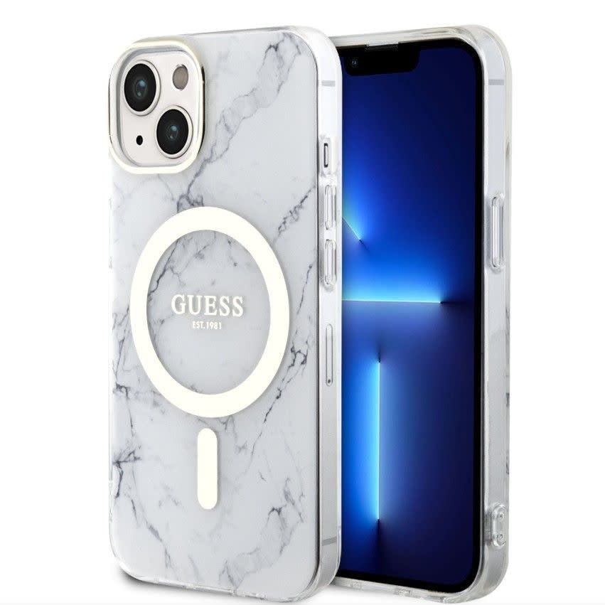 Guess iPhone 13 Backcover hoesje Magsafe IML marble - Wit-Hoesjes-Ilumina Benelux