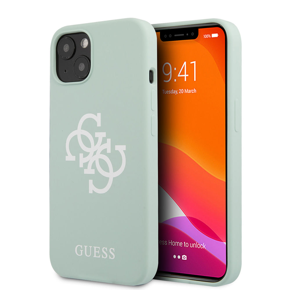 Guess iPhone 13 Mini Hardcase Backcover hoesje - White 4G Logo - Mint Groen-Hoesjes-Ilumina Benelux