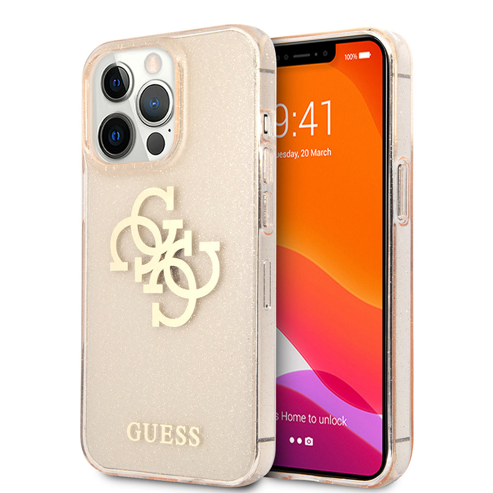 Guess iPhone 13 Pro Backcover hoesje Glitter big gold 4G - Goud-Hoesjes-Ilumina Benelux