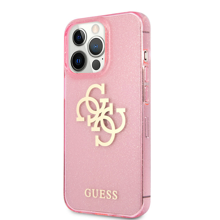 Guess iPhone 13 Pro Backcover hoesje Glitter big gold 4G - Roze-Hoesjes-Ilumina Benelux