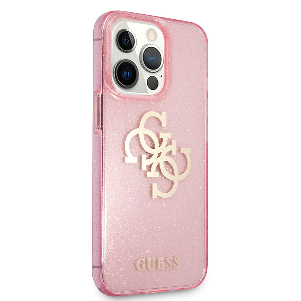 Guess iPhone 13 Pro Backcover hoesje Glitter big gold 4G - Roze-Hoesjes-Ilumina Benelux