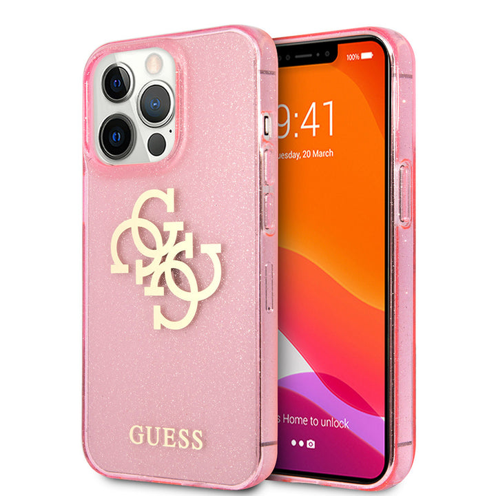 Guess iPhone 13 Pro Backcover hoesje Glitter big gold 4G - Roze-Hoesjes-Ilumina Benelux
