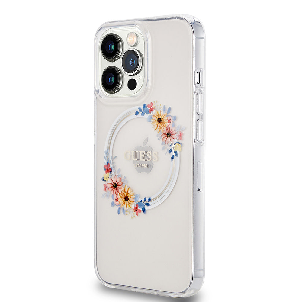 Guess iPhone 13 Pro Backcover hoesje Magsafe IML flowers - Transparant-Hoesjes-Ilumina Benelux