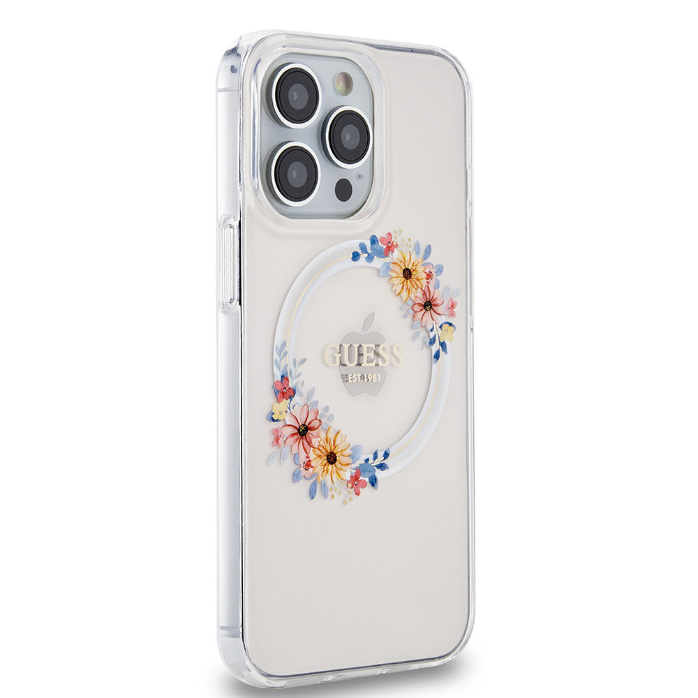 Guess iPhone 13 Pro Backcover hoesje Magsafe IML flowers - Transparant-Hoesjes-Ilumina Benelux