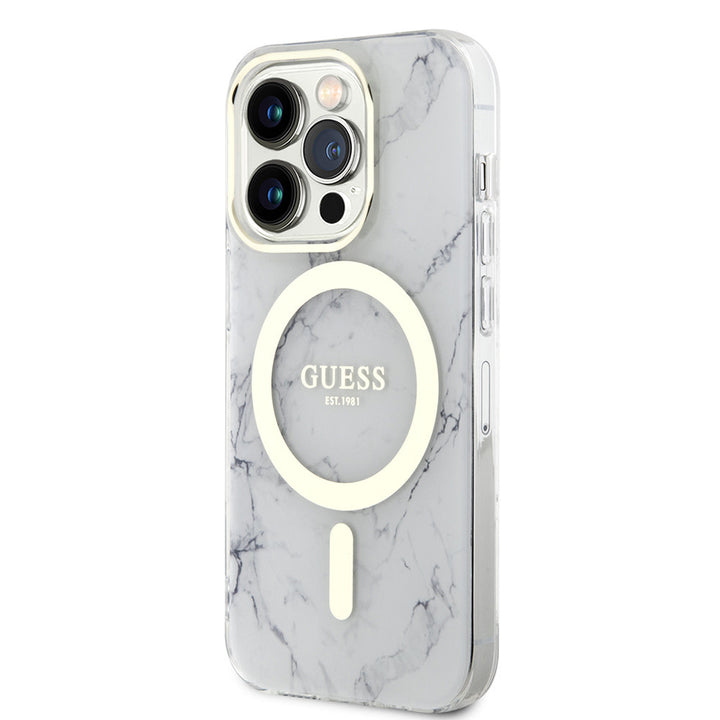 Guess iPhone 13 Pro Backcover hoesje Magsafe IML marble - Wit-Hoesjes-Ilumina Benelux