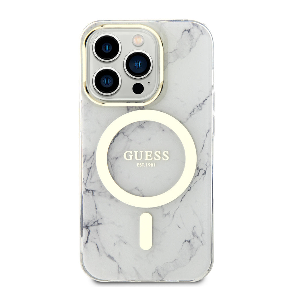 Guess iPhone 13 Pro Backcover hoesje Magsafe IML marble - Wit-Hoesjes-Ilumina Benelux