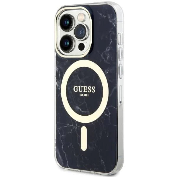 Guess iPhone 13 Pro Backcover hoesje Magsafe IML marble - Zwart-Hoesjes-Ilumina Benelux