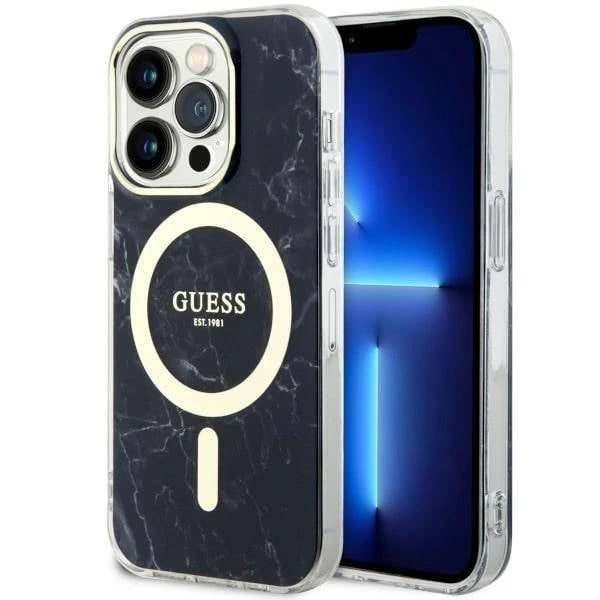 Guess iPhone 13 Pro Backcover hoesje Magsafe IML marble - Zwart-Hoesjes-Ilumina Benelux