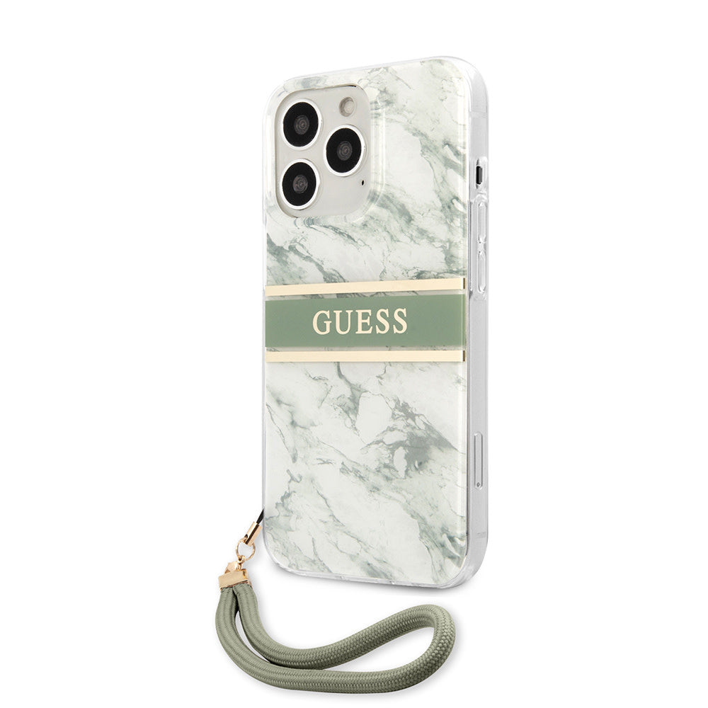Guess iPhone 13 Pro Backcover hoesje Marble strap - Groen-Hoesjes-Ilumina Benelux