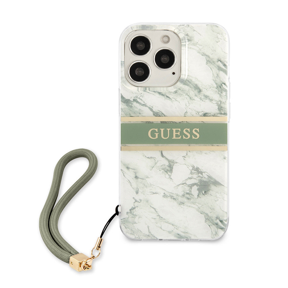 Guess iPhone 13 Pro Backcover hoesje Marble strap - Groen-Hoesjes-Ilumina Benelux