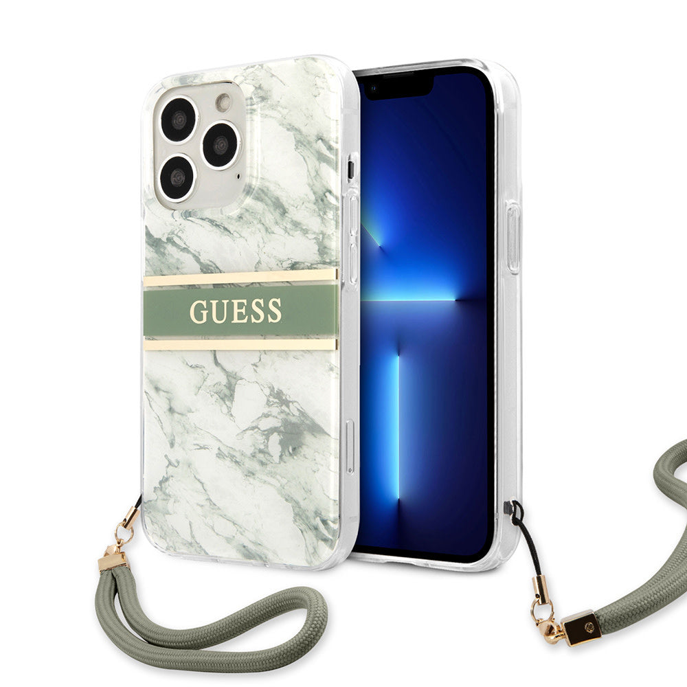 Guess iPhone 13 Pro Backcover hoesje Marble strap - Groen-Hoesjes-Ilumina Benelux