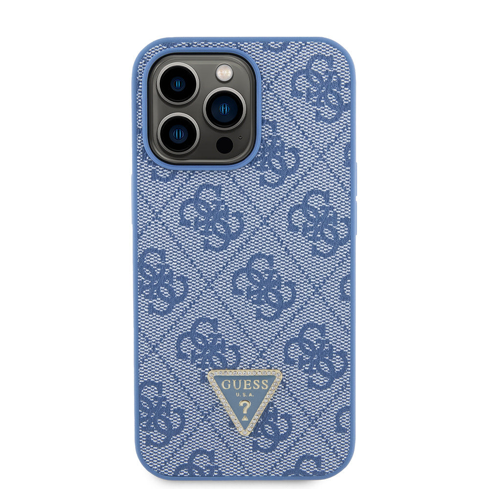 Guess iPhone 13 Pro Backcover hoesje Metal logo strass crossbody - Blauw-Hoesjes-Ilumina Benelux