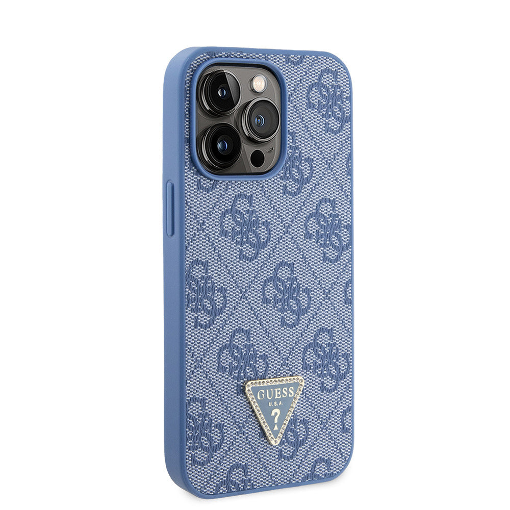 Guess iPhone 13 Pro Backcover hoesje Metal logo strass crossbody - Blauw-Hoesjes-Ilumina Benelux