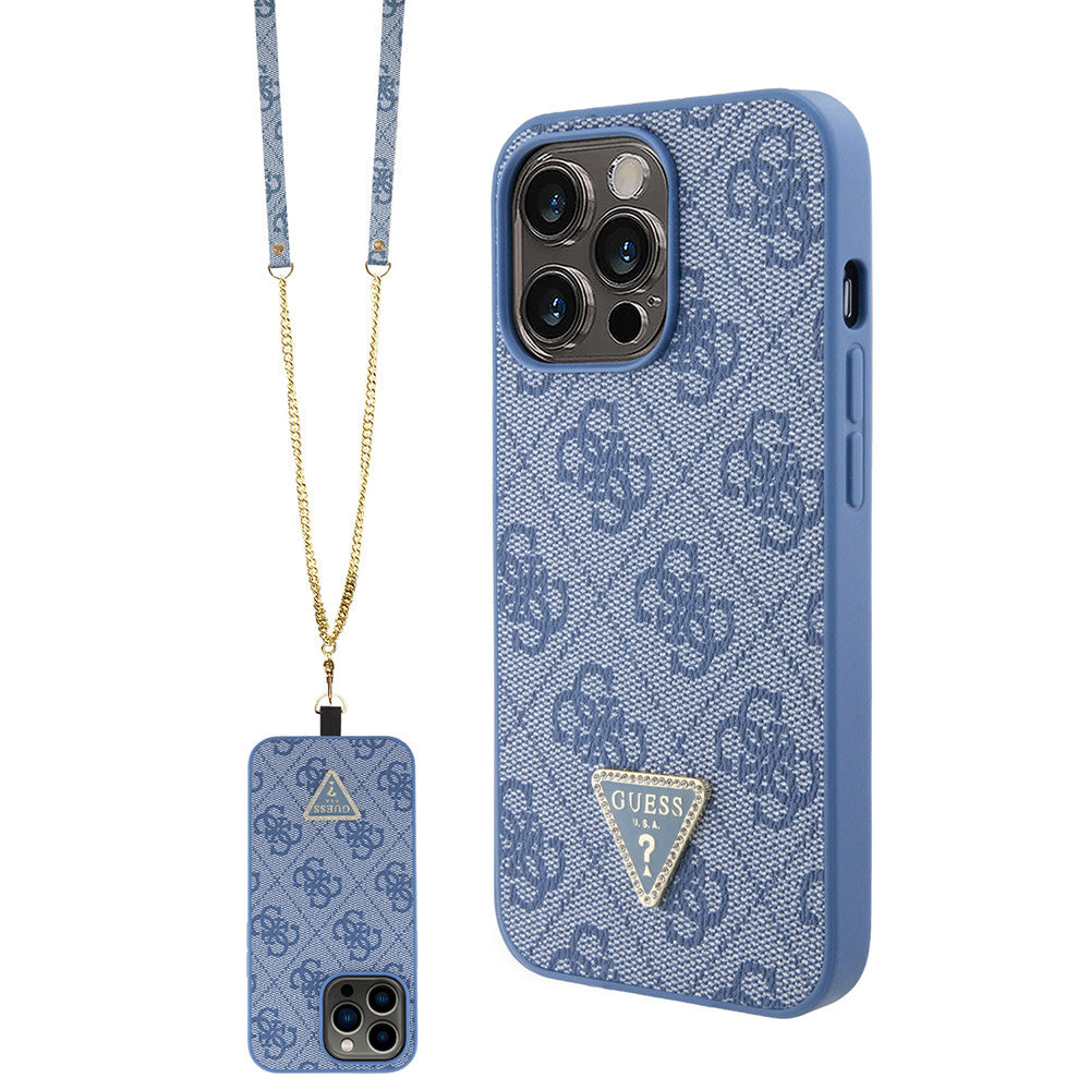 Guess iPhone 13 Pro Backcover hoesje Metal logo strass crossbody - Blauw-Hoesjes-Ilumina Benelux