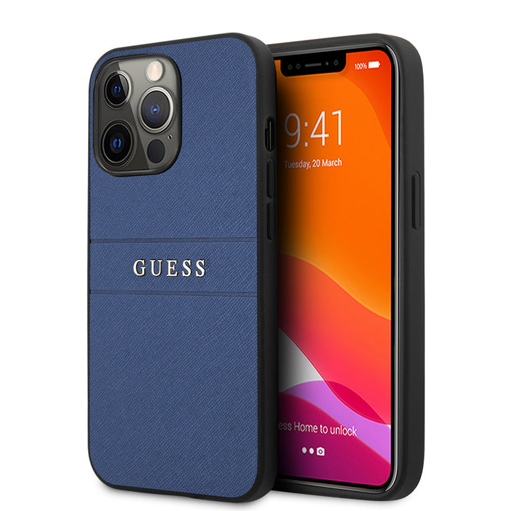 Guess iPhone 13 Pro Backcover hoesje Saffiano - Blauw-Hoesjes-Ilumina Benelux