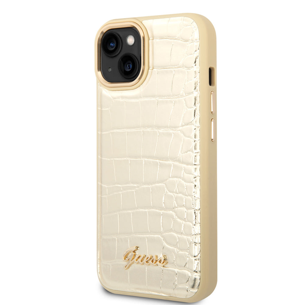 Guess iPhone 14 & 13 Hardcase Backcover - Croco - Metal Buttons & Camera - Goud-Hoesjes-Ilumina Benelux