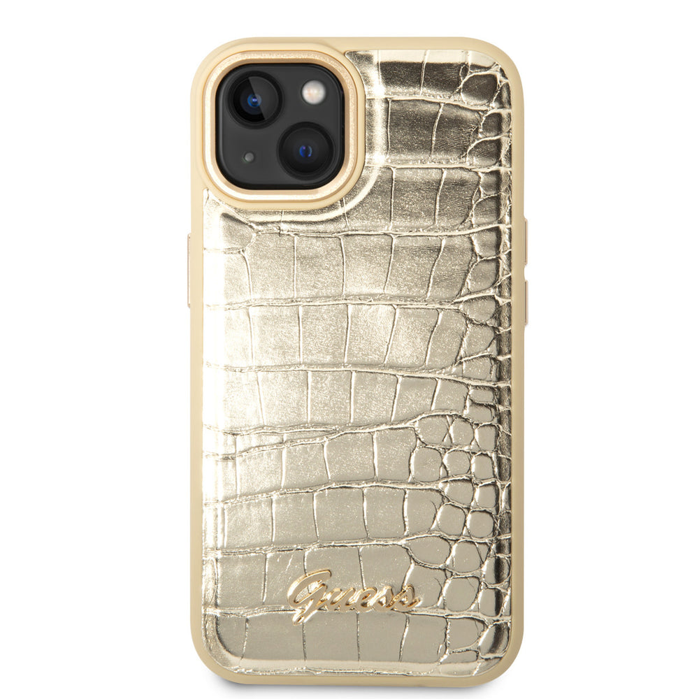 Guess iPhone 14 & 13 Hardcase Backcover - Croco - Metal Buttons & Camera - Goud-Hoesjes-Ilumina Benelux