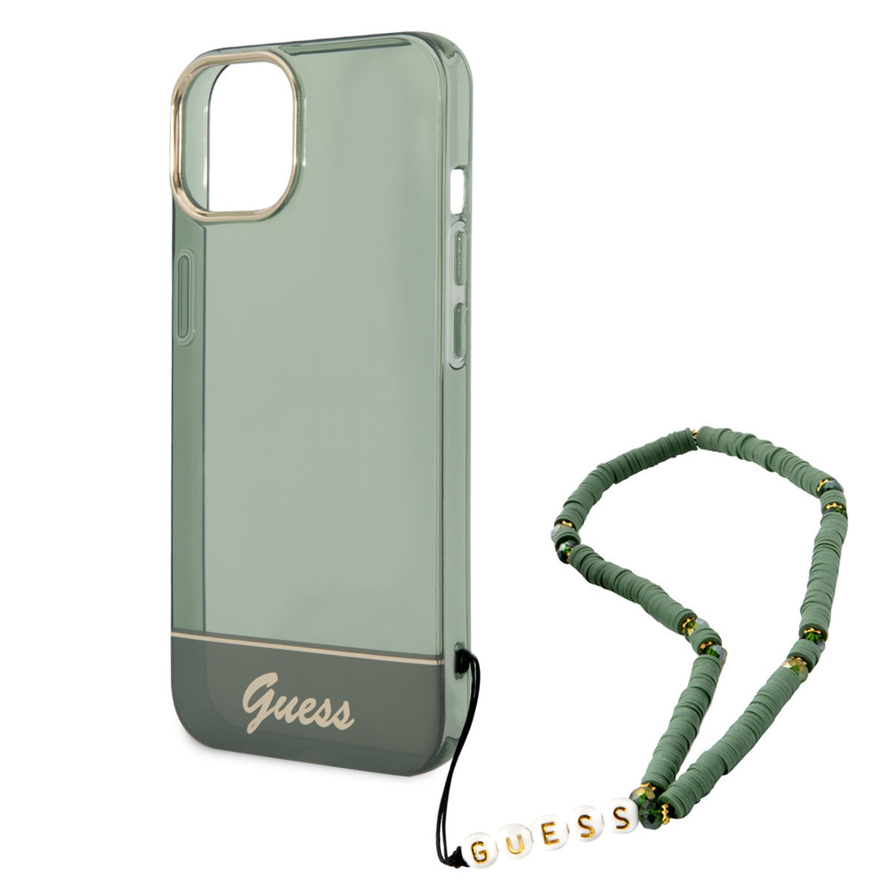 Guess iPhone 14 & 13 Hardcase Backcover - Doorzichtig - met koord - Groen-Hoesjes-Ilumina Benelux