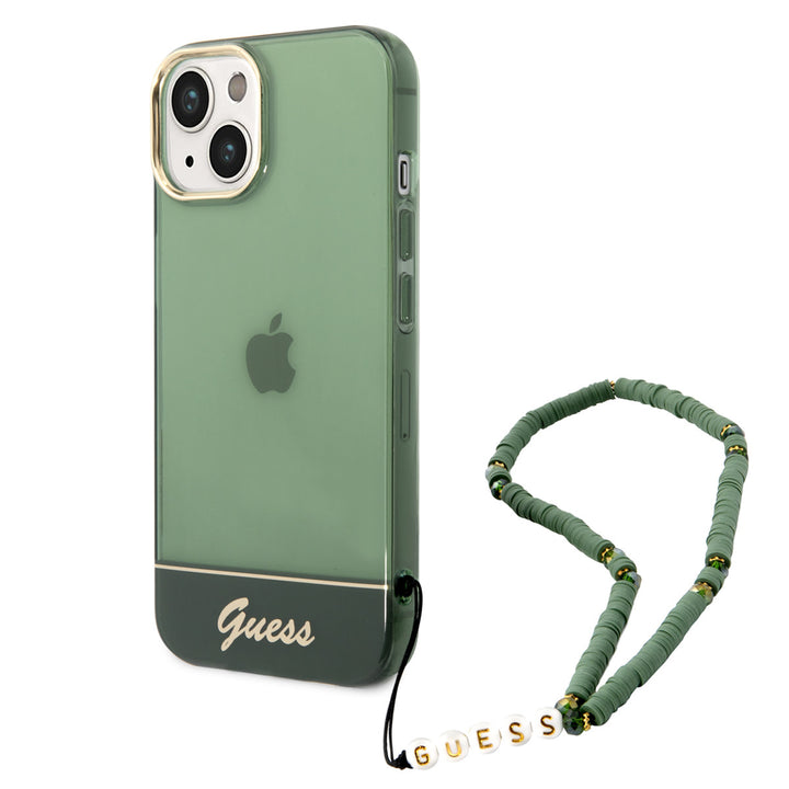 Guess iPhone 14 & 13 Hardcase Backcover - Doorzichtig - met koord - Groen-Hoesjes-Ilumina Benelux
