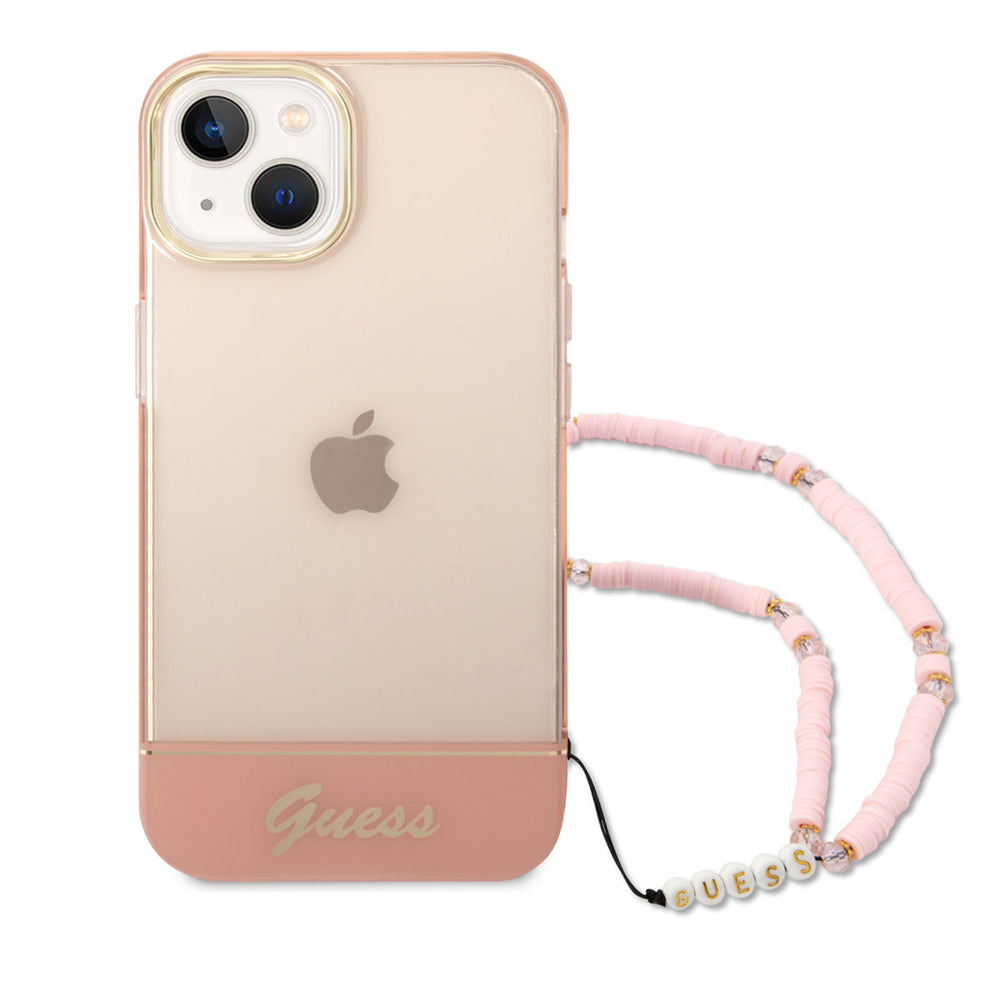 Guess iPhone 14 & 13 Hardcase Backcover - Doorzichtig - met koord - Roze-Hoesjes-Ilumina Benelux