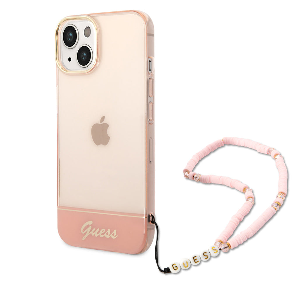 Guess iPhone 14 & 13 Hardcase Backcover - Doorzichtig - met koord - Roze-Hoesjes-Ilumina Benelux