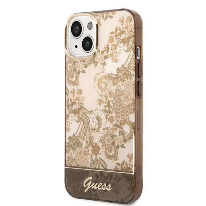 Guess iPhone 14 & 13 Hardcase Backcover - Porselein Collectie - Bruin-Hoesjes-Ilumina Benelux