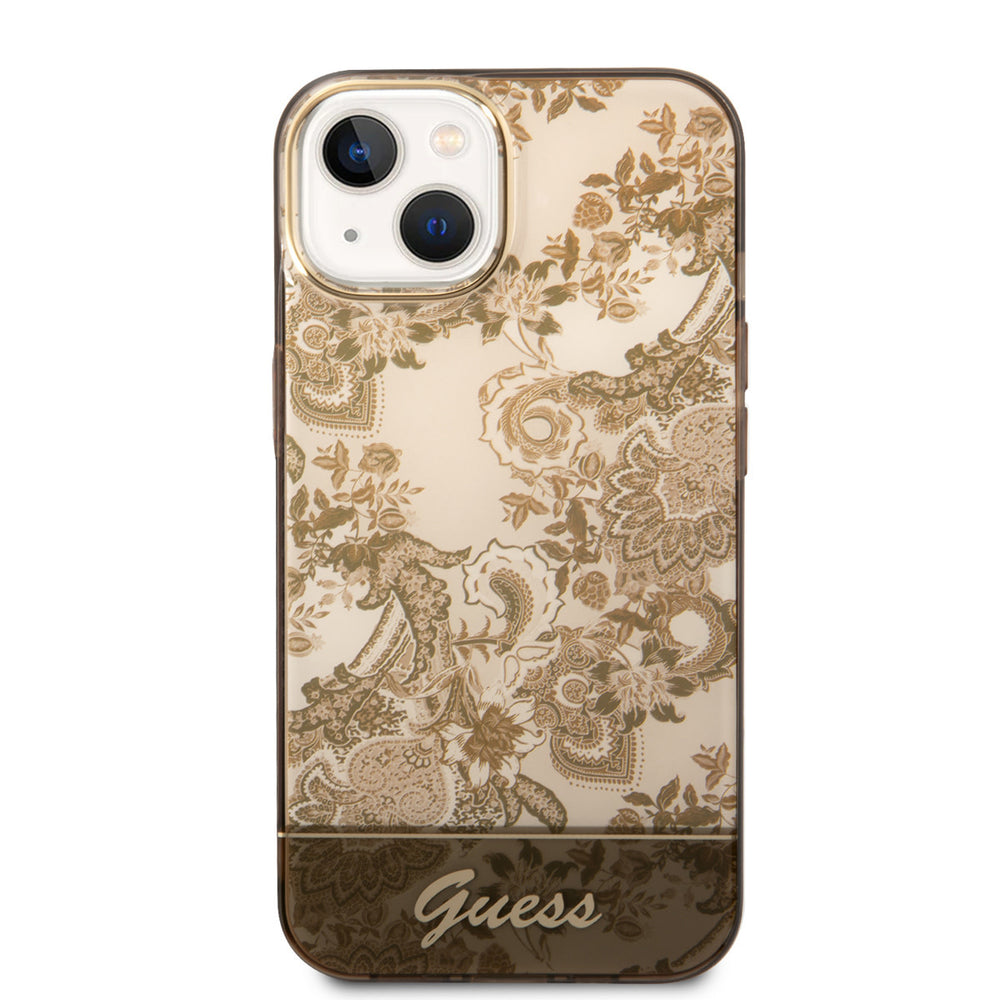 Guess iPhone 14 & 13 Hardcase Backcover - Porselein Collectie - Bruin-Hoesjes-Ilumina Benelux