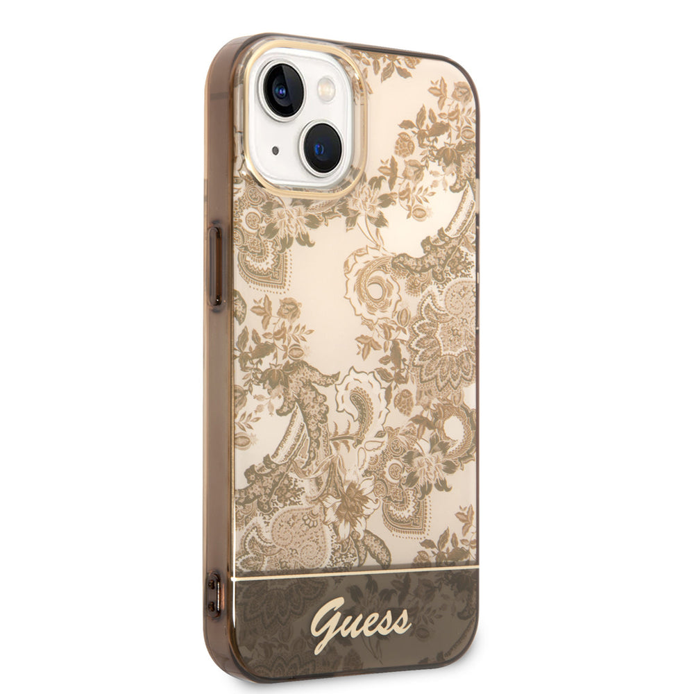 Guess iPhone 14 & 13 Hardcase Backcover - Porselein Collectie - Bruin-Hoesjes-Ilumina Benelux