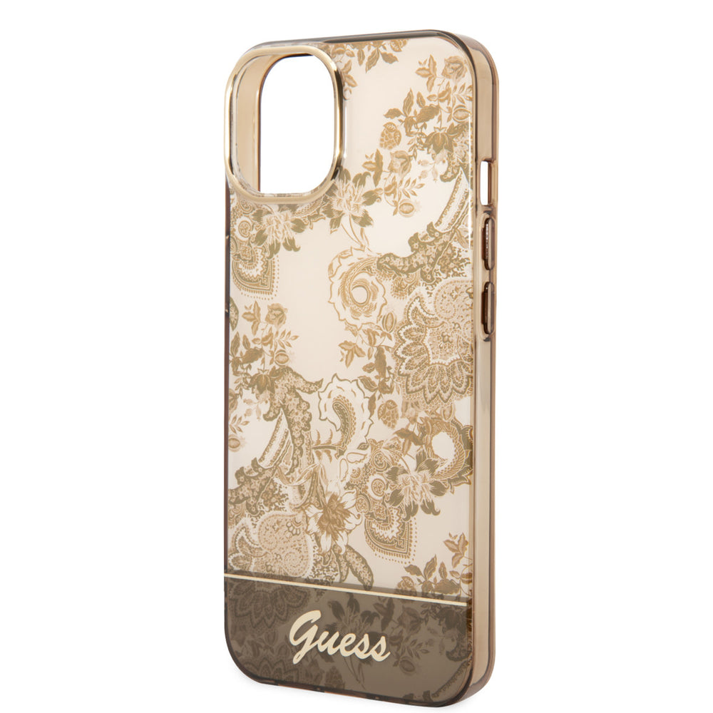 Guess iPhone 14 & 13 Hardcase Backcover - Porselein Collectie - Bruin-Hoesjes-Ilumina Benelux
