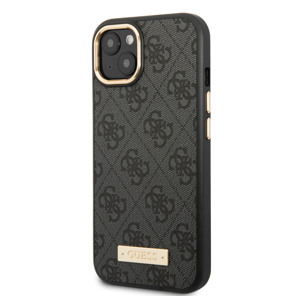Guess iPhone 14 & 15 Plus Hardcase Backcover - 4G - Gold Camera & Buttons - Magsafe Compatible - Grijs-Hoesjes-Ilumina Benelux