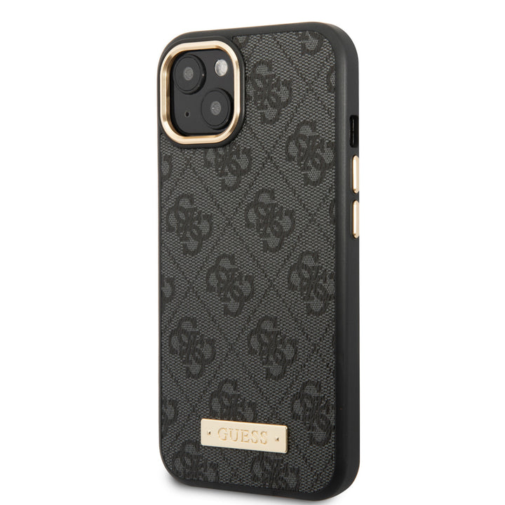Guess iPhone 14 & 15 Plus Hardcase Backcover - 4G - Gold Camera & Buttons - Magsafe Compatible - Grijs-Hoesjes-Ilumina Benelux