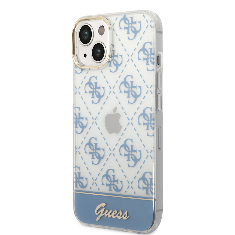 Guess iPhone 14 & 15 Plus Hardcase Backcover - 4G Pattern Script - Blauw-Hoesjes-Ilumina Benelux