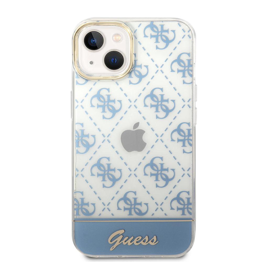 Guess iPhone 14 & 15 Plus Hardcase Backcover - 4G Pattern Script - Blauw-Hoesjes-Ilumina Benelux