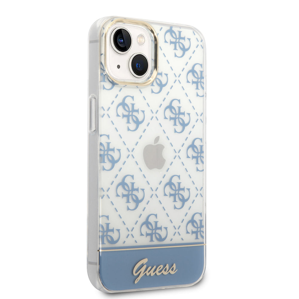 Guess iPhone 14 & 15 Plus Hardcase Backcover - 4G Pattern Script - Blauw-Hoesjes-Ilumina Benelux