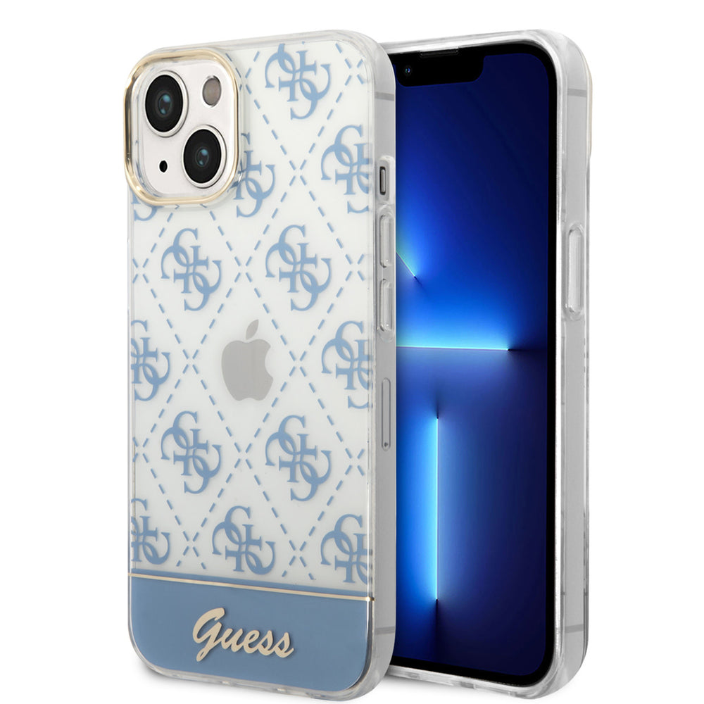 Guess iPhone 14 & 15 Plus Hardcase Backcover - 4G Pattern Script - Blauw-Hoesjes-Ilumina Benelux