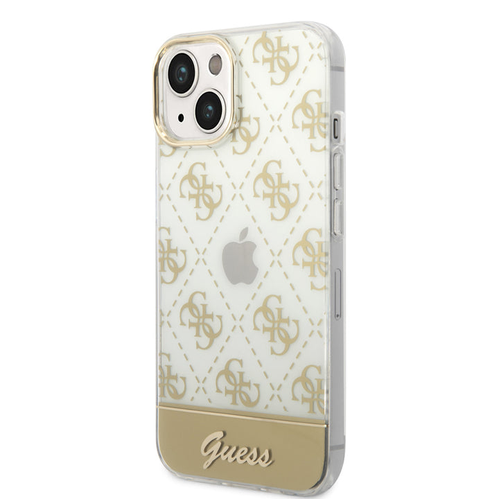 Guess iPhone 14 & 15 Plus Hardcase Backcover - 4G Pattern Script - Goud-Hoesjes-Ilumina Benelux