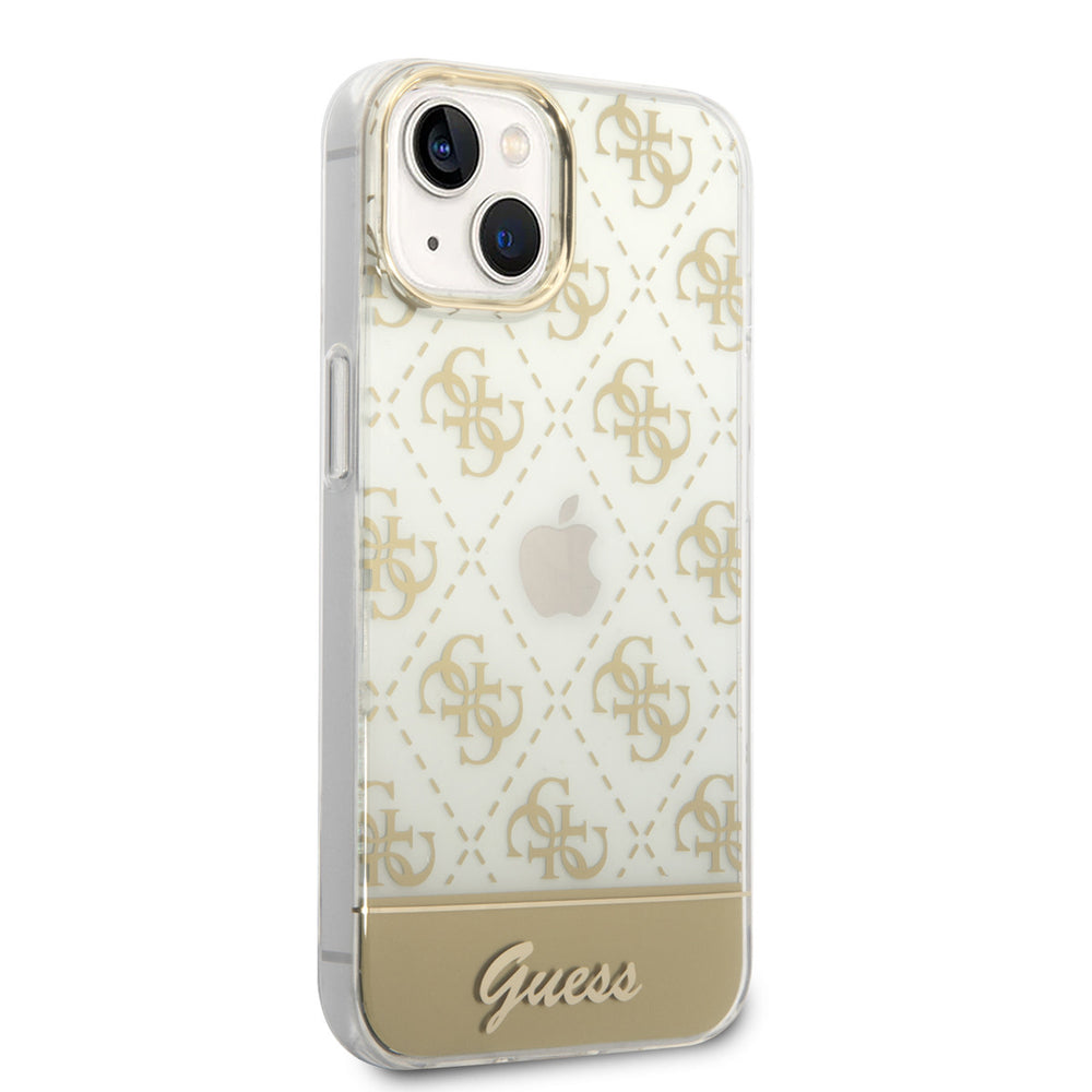 Guess iPhone 14 & 15 Plus Hardcase Backcover - 4G Pattern Script - Goud-Hoesjes-Ilumina Benelux