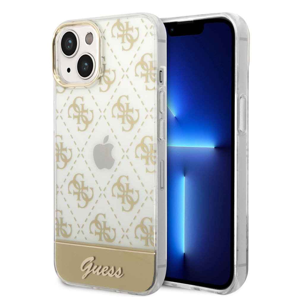 Guess iPhone 14 & 15 Plus Hardcase Backcover - 4G Pattern Script - Goud-Hoesjes-Ilumina Benelux