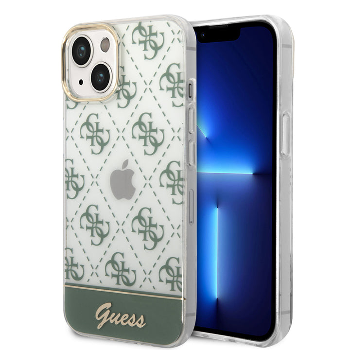 Guess iPhone 14 & 15 Plus Hardcase Backcover - 4G Pattern Script - Groen-Hoesjes-Ilumina Benelux