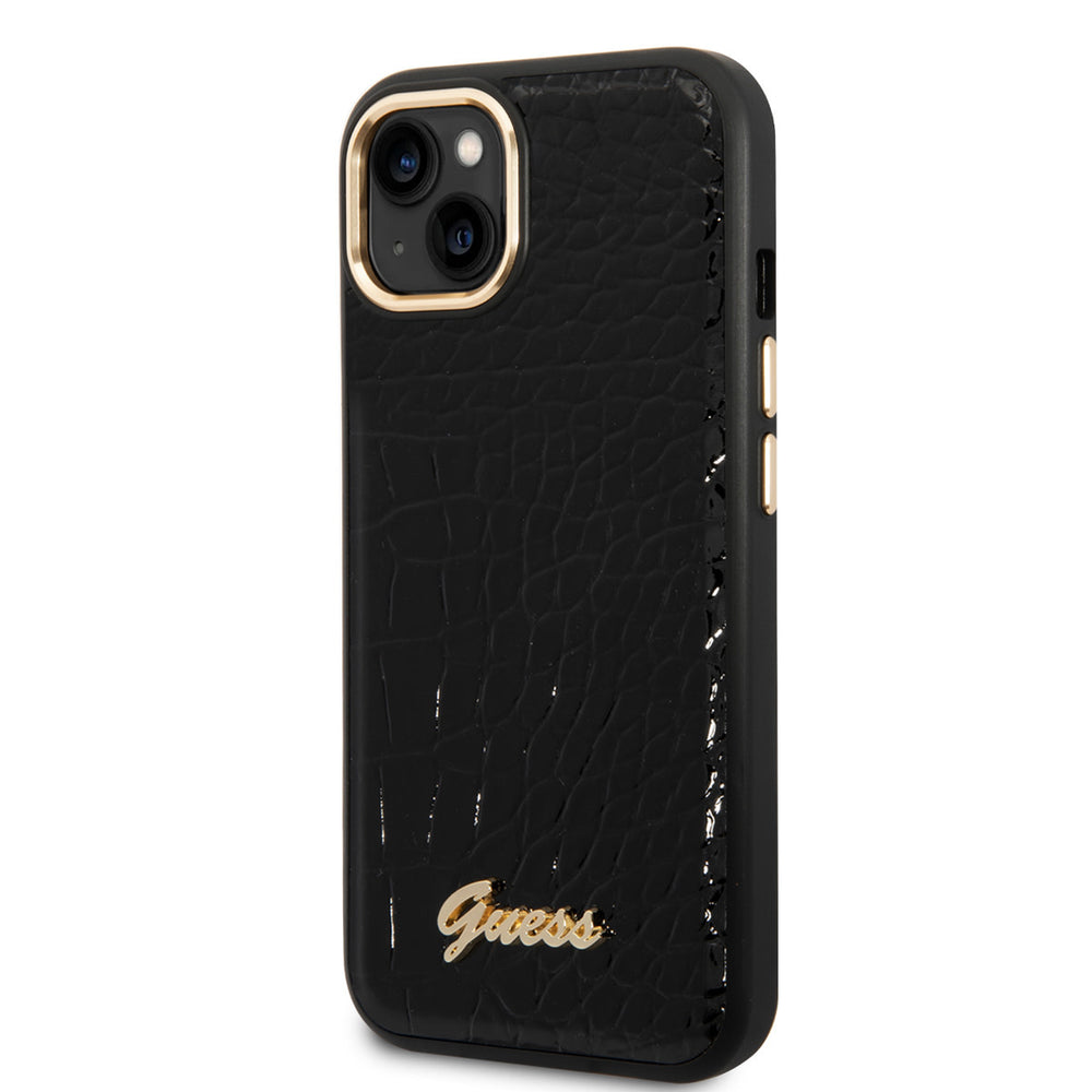 Guess iPhone 14 & 15 Plus Hardcase Backcover - Croco - Metal Buttons & Camera - Zwart-Hoesjes-Ilumina Benelux