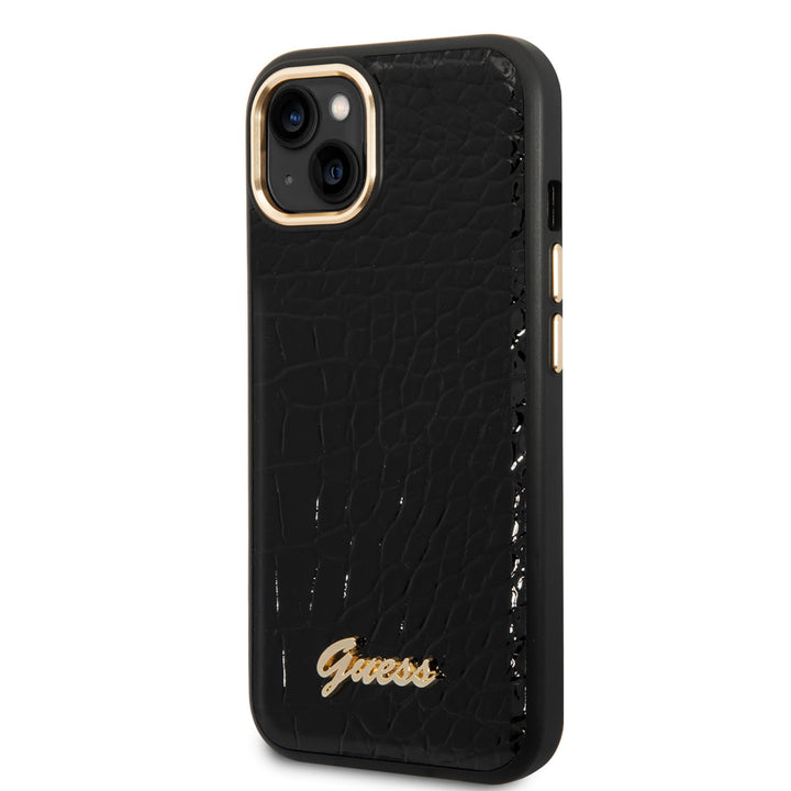 Guess iPhone 14 & 15 Plus Hardcase Backcover - Croco - Metal Buttons & Camera - Zwart-Hoesjes-Ilumina Benelux