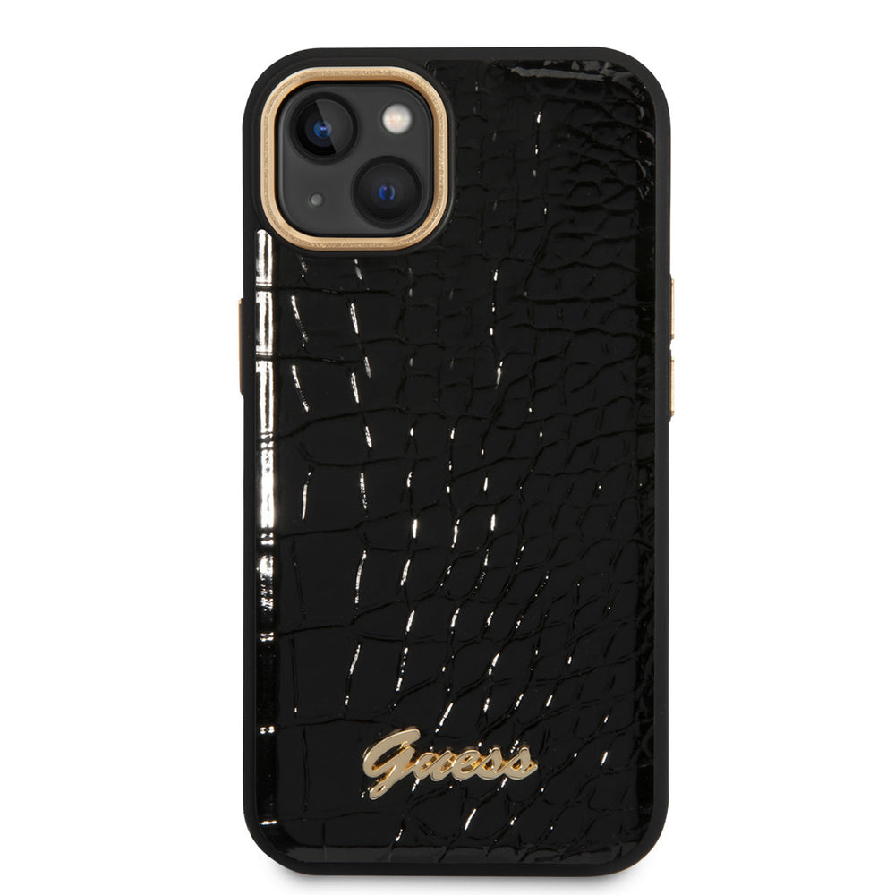 Guess iPhone 14 & 15 Plus Hardcase Backcover - Croco - Metal Buttons & Camera - Zwart-Hoesjes-Ilumina Benelux