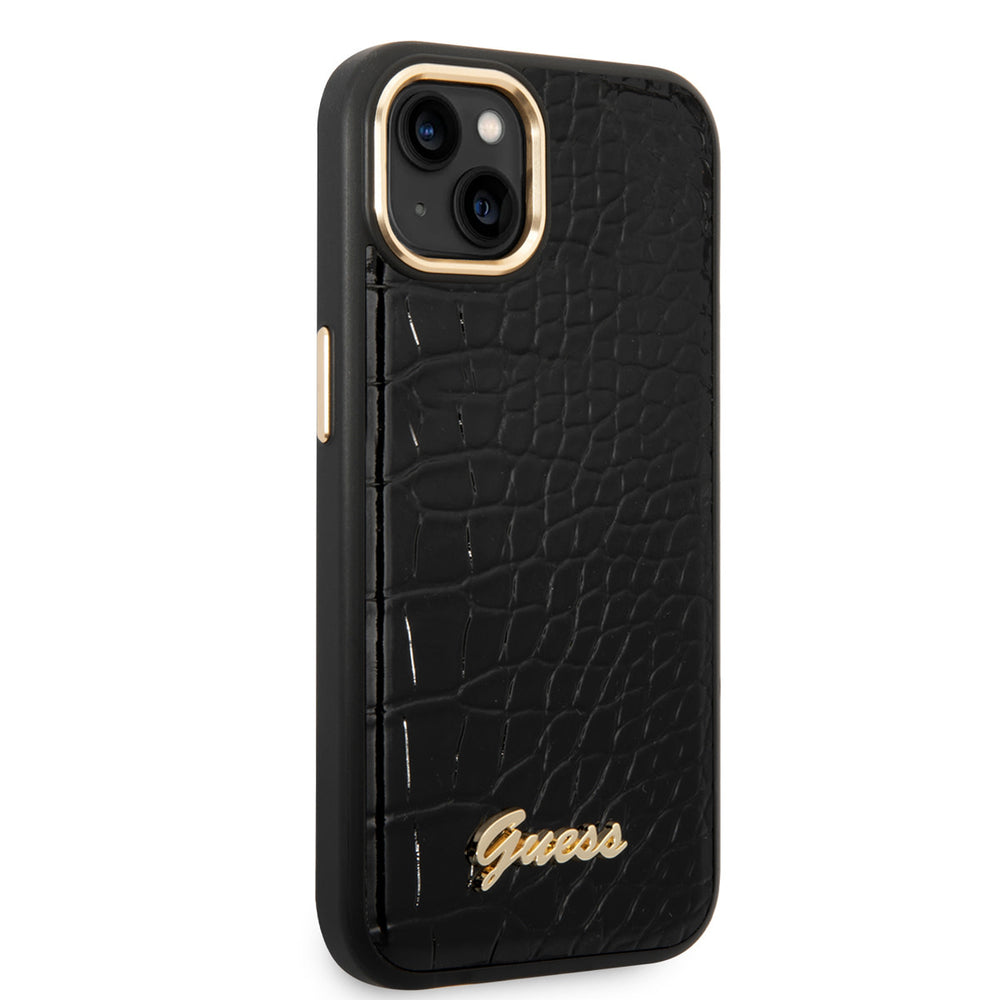 Guess iPhone 14 & 15 Plus Hardcase Backcover - Croco - Metal Buttons & Camera - Zwart-Hoesjes-Ilumina Benelux