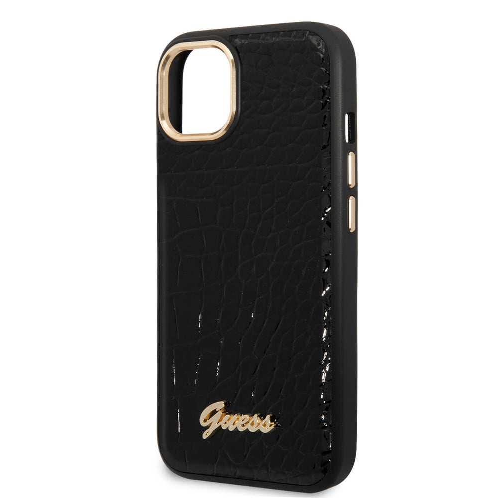 Guess iPhone 14 & 15 Plus Hardcase Backcover - Croco - Metal Buttons & Camera - Zwart-Hoesjes-Ilumina Benelux