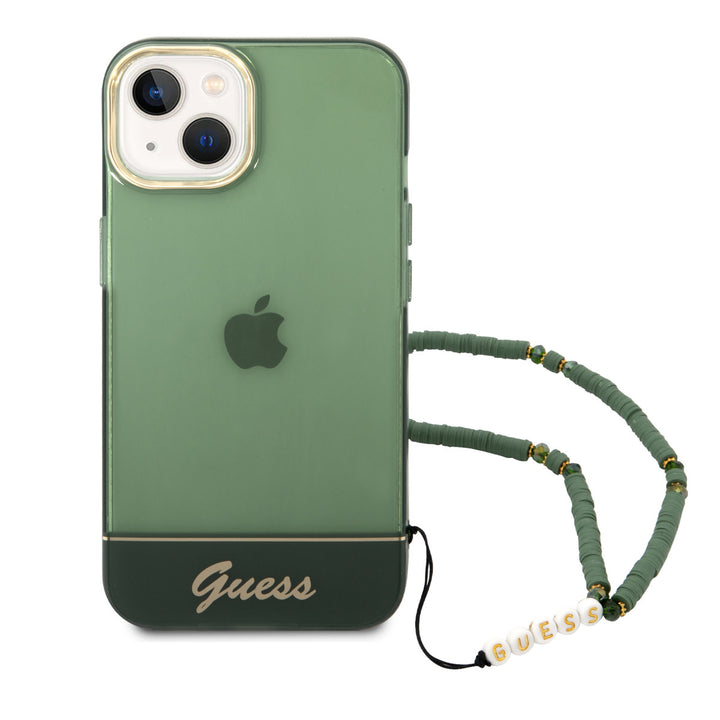 Guess iPhone 14 & 15 Plus Hardcase Backcover - Doorzichtig - met koord - Groen-Hoesjes-Ilumina Benelux