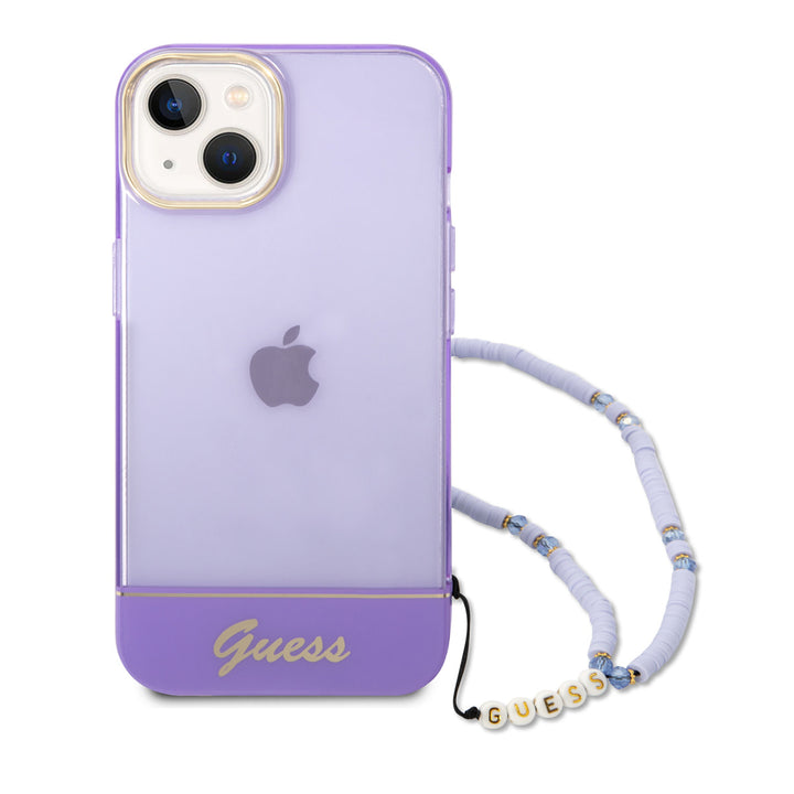 Guess iPhone 14 & 15 Plus Hardcase Backcover - Doorzichtig - met koord - Paars-Hoesjes-Ilumina Benelux