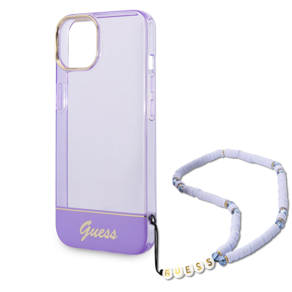 Guess iPhone 14 & 15 Plus Hardcase Backcover - Doorzichtig - met koord - Paars-Hoesjes-Ilumina Benelux