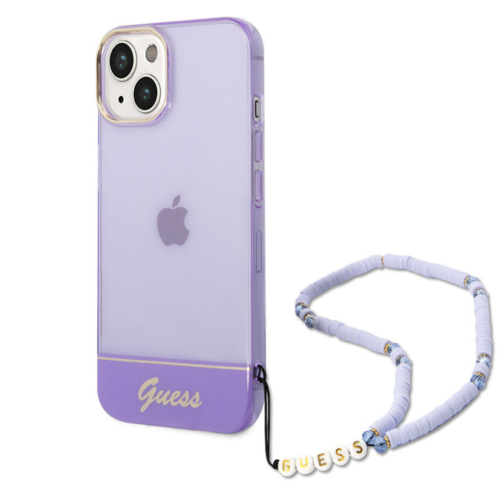 Guess iPhone 14 & 15 Plus Hardcase Backcover - Doorzichtig - met koord - Paars-Hoesjes-Ilumina Benelux